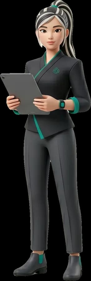 Hime, assistente virtual da Ōdenta, trabalhando em um tablet