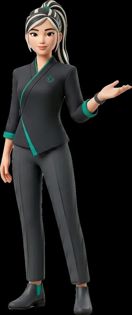 Hime, assistente virtual da Ōdenta, acenando